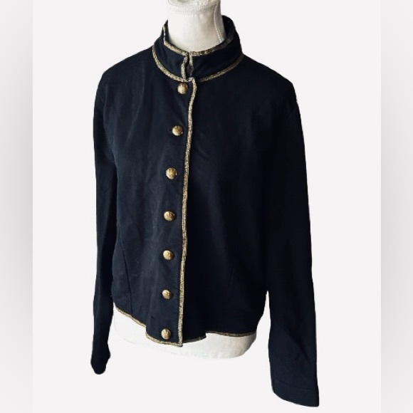 Ralph Lauren Cotton Jacket Buttons Logo Gold Black Extra Large Crop Designer - Picture 10 of 11